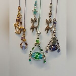 3 Beaded Bookmark/Bookthongs With Cat Charms